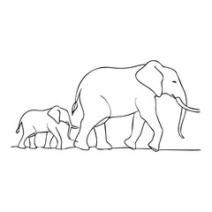 A large wild elephant with a long trunk and tusks walking isolated on a white background, featuring a detailed safari animal vector illustration for nature and wildlife themes