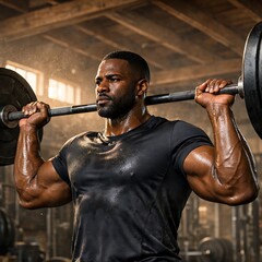 Man lifting a barbell in a gym.