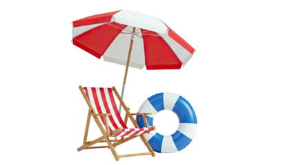 Beach Chair, Umbrella, and Life Ring
