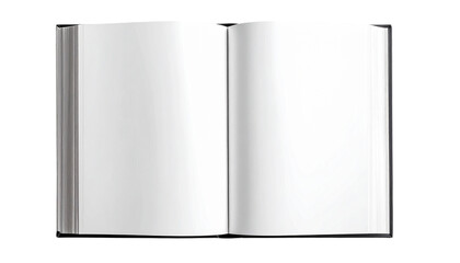 3D illustration of an empty open paperback textbook and a blank white hardcover book template with paper pages isolated on a white background for business document design