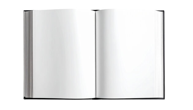 3D illustration of an empty open paperback textbook and a blank white hardcover book template with paper pages isolated on a white background for business document design