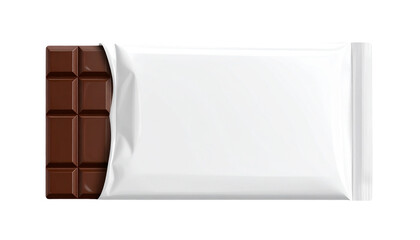 Delicious gourmet dark chocolate bar snack wrapped in brown foil and isolated on a white background as a sweet cacao dessert ingredient