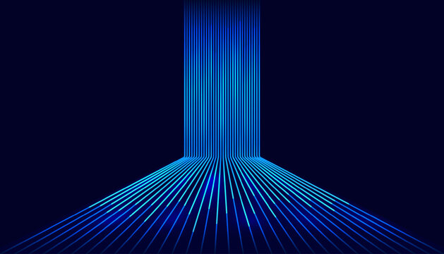 High speed digital data transfer concept featuring glowing blue vertical and horizontal perspective lines on a dark background.