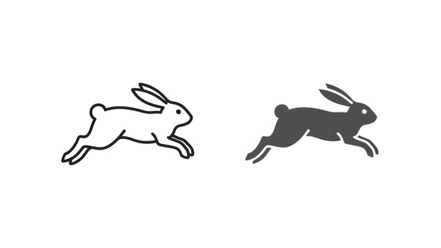 Collection of two stylized running rabbit icons one presented as a simple outline drawing and the other as a solid silhouette demonstrating graphic versatility options