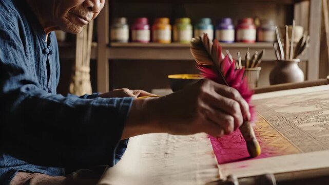 Artisans Delicate Craft - Weaving and Painting a Masterpiece with Precision and Skill.