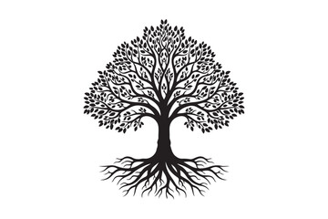 Tree with roots silhouette vector illustration, Set of Tree with roots silhouette vector 