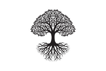 Tree with roots silhouette vector illustration, Set of Tree with roots silhouette vector 