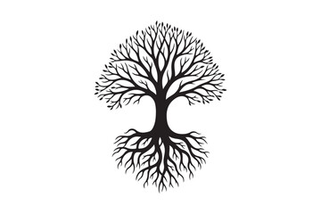 Tree with roots silhouette vector illustration, Set of Tree with roots silhouette vector 
