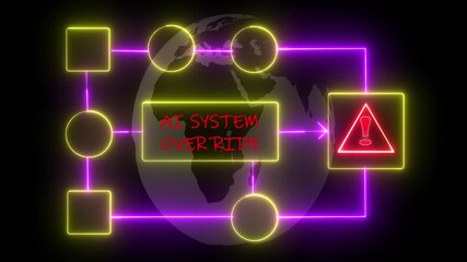 Ai system over ride alert icon with binary code background. The attention grabbing icon highlights the importance of digital safety in today's interconnected world. 