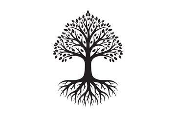 Tree with roots silhouette vector illustration, Set of Tree with roots silhouette vector 