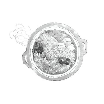 水彩で描いた寄せ鍋のイラスト