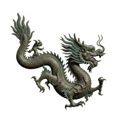 Fototapeta premium Bronze Dragon Statue Isolated Black Background
