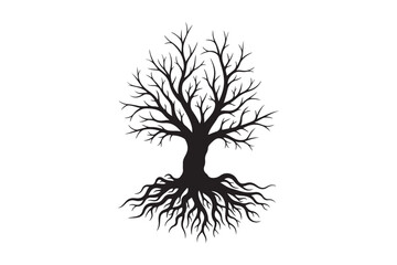 Tree with roots silhouette vector illustration, Set of Tree with roots silhouette vector 