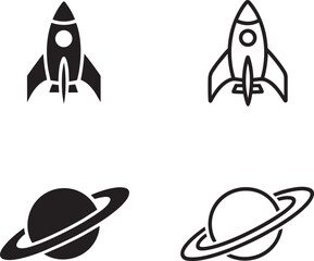 Space exploration rocket ship and ringed planet saturn icons for astronomy and science project © MC Creative