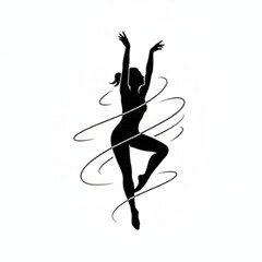 Silhouette of Dancer in Graceful Pose with Swirling Lines