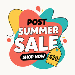 Summer sale vertical banner.  Summer vector background with tropical leaves and discount text for banners, cards, flyers, social media wallpapers. Top view of summer blue waves, swimming pool