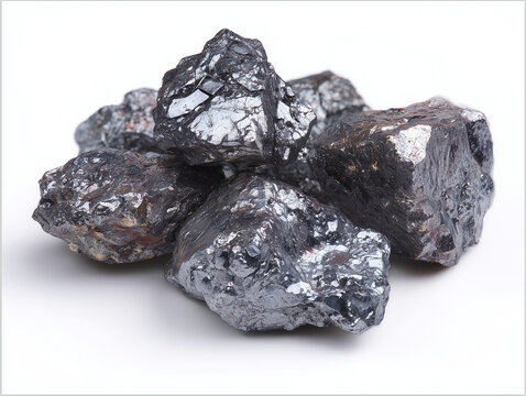 AI-generated image - Rough natural nickel ore or metallic mineral chunks isolated on a white background, showcasing raw texture and industrial potential for batteries and stainless steel production.