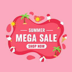 Summer sale banner cover template background. Pink Post Summer discount special offer cute design. 