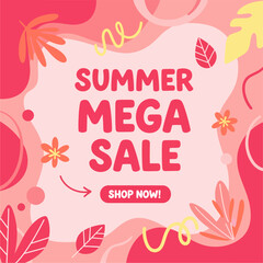 Summer sale banner cover template background. Summer discount special offer cute design. 