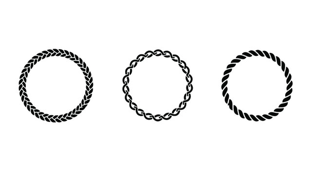 Three black rope chain circle designs on a white background