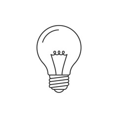 Minimalist line art of a classic incandescent light bulb on a white background.