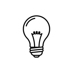 Minimalist line art of an incandescent light bulb on a white background