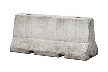 Concrete jersey barrier block creating a temporary road block, separating traffic, directing flow, ensuring safety, transparent background