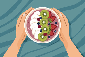 Top Down Hands Holding Fruit Smoothie Bowl