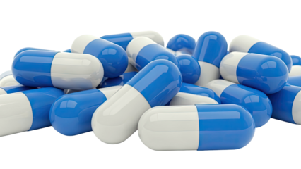 Pile of Blue and White Capsules