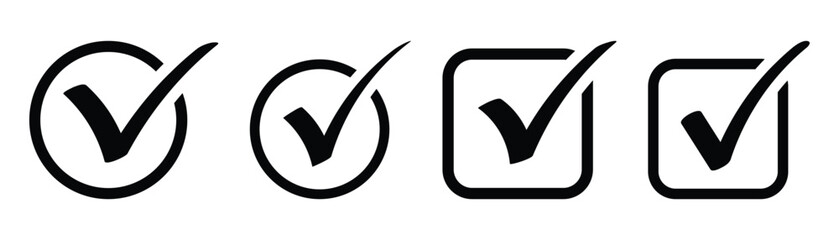 Checkmark icon set. Check box icon with correct, accept checkmark icons tick box checked. Approve symbol. Check mark icon vector symbol, sign, yes, right. 