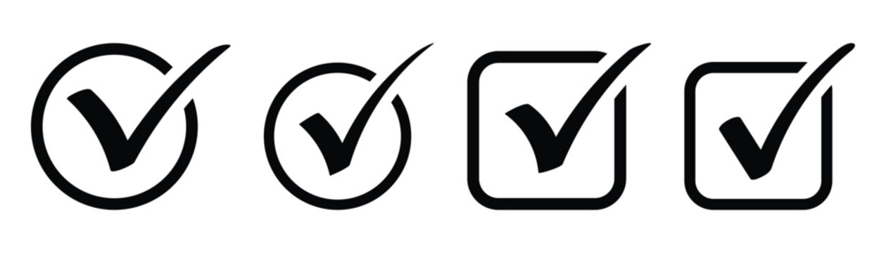 Checkmark icon set. Check box icon with correct, accept checkmark icons tick box checked. Approve symbol. Check mark icon vector symbol, sign, yes, right. 
