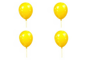 Yellow celebration helium balloons floating against transparent background, symbolizing party, birthday, event joy or success