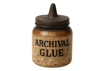Vintage archival glue jar on transparent background