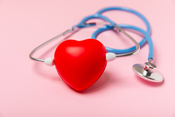 Cardiology. Stethoscope heart. doctor's stethoscope on background, hospital life insurance concept, World Heart Health Day. Doctor Day. Medical assistance. Heart disease. Heart attack. Health care. 