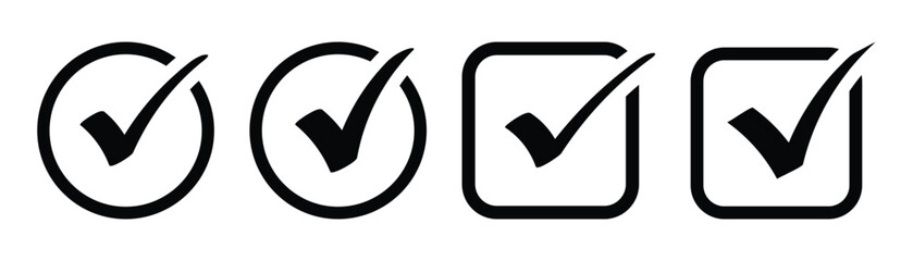 Tick mark icon. Check box icon with correct sign. Approval symbol. Checkmark icon with white background for validation, approval tags, and certified interface design