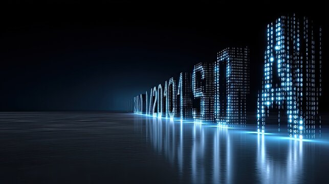 Futuristic Digital Background with Binary Code and Glowing Numbers in Dark Environment for Technology and Innovation Concepts