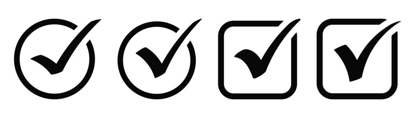 Tick mark icon. Check box icon with correct sign. Approval symbol. Checkmark icon with white background for validation, approval tags, and certified interface design