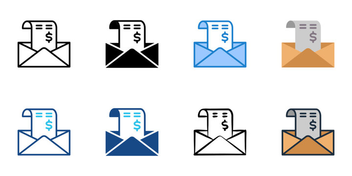 Salary slip icons set multiple style collection. Editable stroke 
