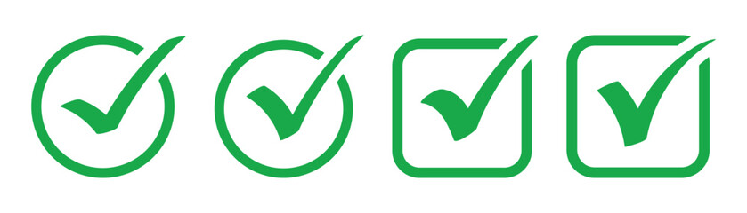 Check tick mark icon set. Green check mark vector symbol icon. Vector symbols of green checkmark isolated on white background.