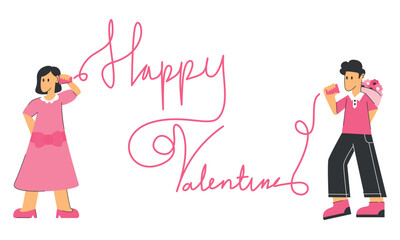 A festive flat design illustration celebrating Valentine's Day, symbolizing their happiness and love. creative love and lifestyle activity theme, flat vector illustration with solid colors