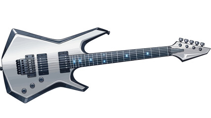 Futuristic Electric Guitar with LED Inlays, Modern Design, White and Silver