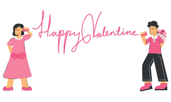 A festive flat design illustration celebrating Valentine's Day, symbolizing their happiness and love. creative love and lifestyle activity theme, flat vector illustration with solid colors