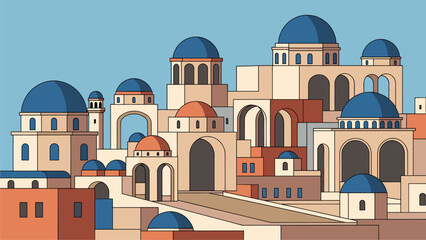 Santorini Inspired Cityscape: Vector Illustration