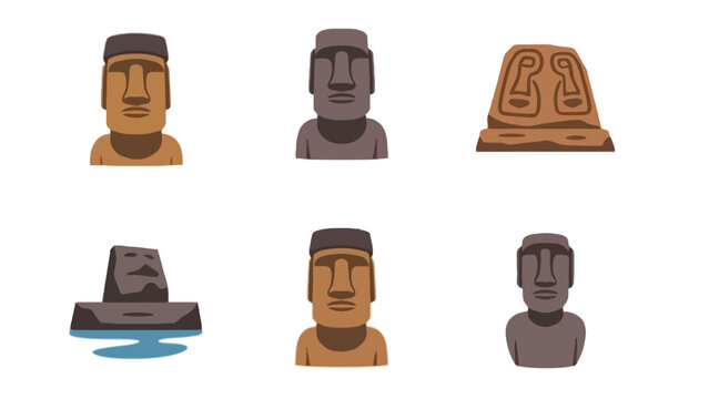 A collection of Easter Island Moai head statues in various forms