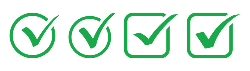 Hand drawing green tick mark icon on white background. Digital hand drawing check mark vector set. Vector illustration. EPS 10