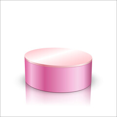 Square scene with glossy sparkling pink cylindrical podium on white background. Luxurious realistic display for premium cosmetics, perfume ads, beauty launches, holiday campaigns and high end branding