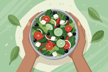 Top Down Hands Holding Salad Bowl Illustra
