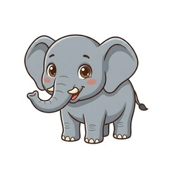 Fototapeta premium Cute Cartoon Elephant Calf Smiling Isolated on White Background