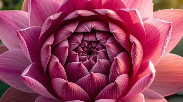 Pink Lotus Flower Macro Close-up with Intricate Petals and Geometric Center