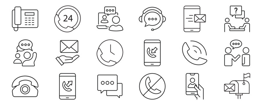 Communication set of web icons in line style. Speaking signs for web and mobile app. Contact us, discussion, speech bubble, talking, consultation, conversation chat. Vector illustration